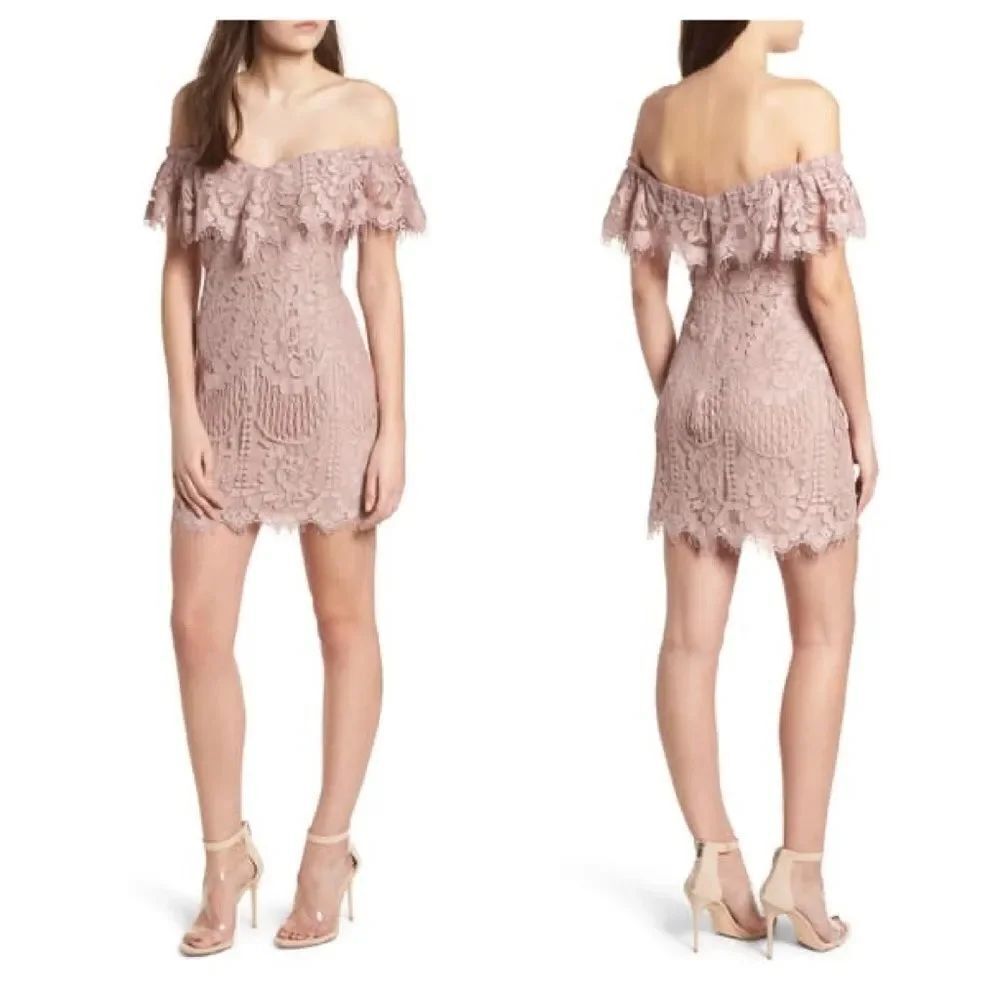 Wayf Venice Off the Shoulder Lace Minidress Sz M